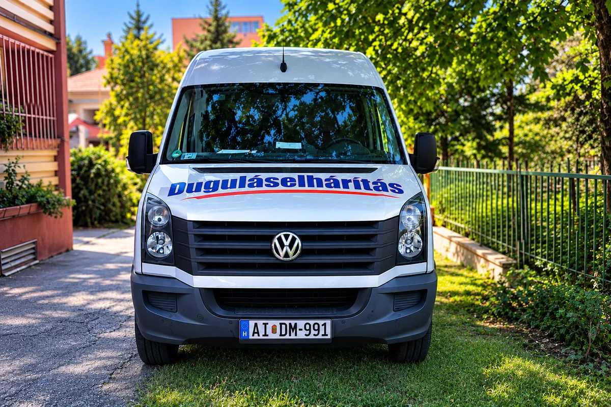 Fehér szervizautó Duguláselhárítás felirattal – Mátyás Attila, Nagykanizsa és környéke